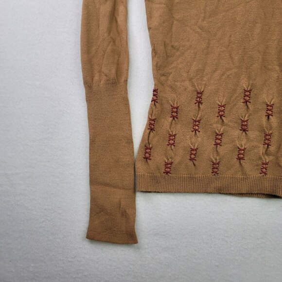 Melrose Studio Womens Brown High Neck Keyhole Sweater Embroidery Accents Size M - Picture 3 of 12